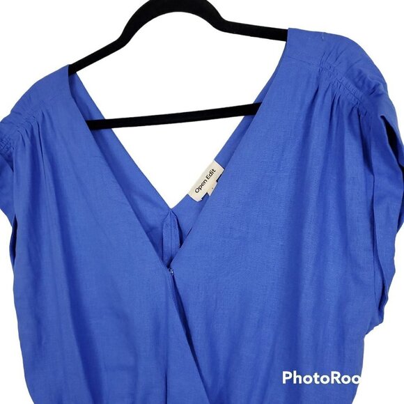 🔥Open Edit V Neck Linen Blend Blue Amparo Romper - Picture 4 of 8